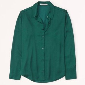 ABERCROMBIE AND FITCH WOMENS SATIN EMERALD GREEN BUTTON UP BLOUSE MEDIUM